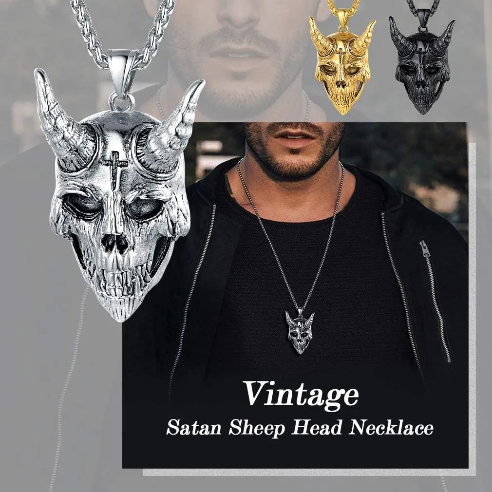 FaithHeart Leviathan Satanic Brimstone Cross Necklace, Gold Plated Stainless Steel Satan Church Jewelry, Alchemical Symbol for Brimstone Pendant Satan Goat Necklaces for Men with Gift Box