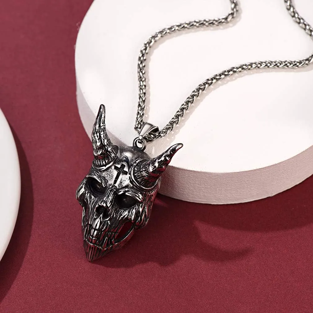 FaithHeart Leviathan Satanic Brimstone Cross Necklace, Gold Plated Stainless Steel Satan Church Jewelry, Alchemical Symbol for Brimstone Pendant Satan Goat Necklaces for Men with Gift Box