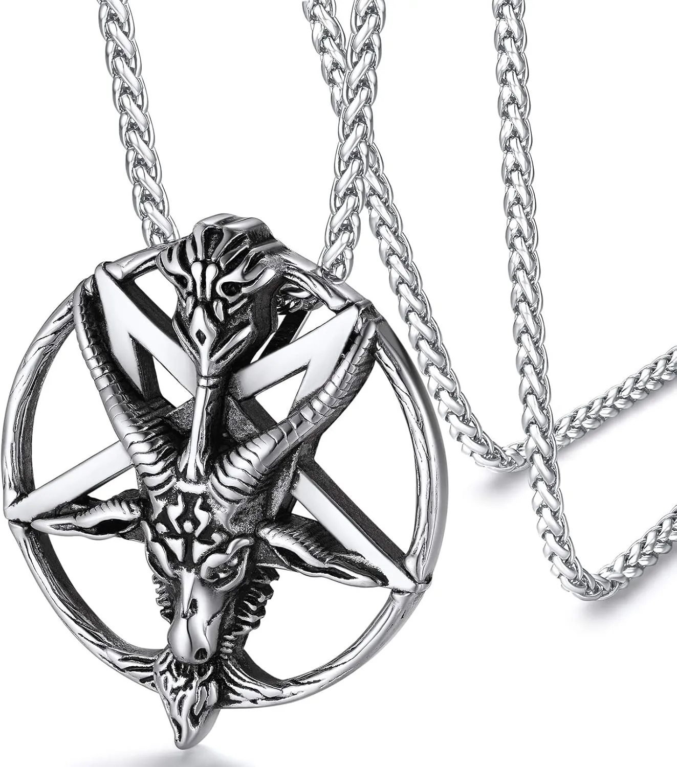 FaithHeart Leviathan Satanic Brimstone Cross Necklace, Gold Plated Stainless Steel Satan Church Jewelry, Alchemical Symbol for Brimstone Pendant Satan Goat Necklaces for Men with Gift Box