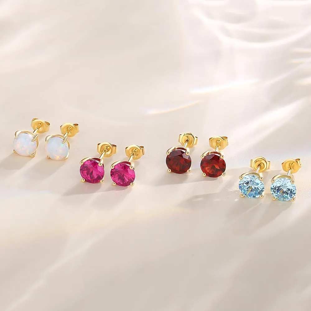 FANCIME 14k Solid Yellow Gold Natural Gemstone Stud Earrings Prong Cluster Birthstone Stud Earrings Fine Jewelry Gifts for Her Mom Women Wife,6mm