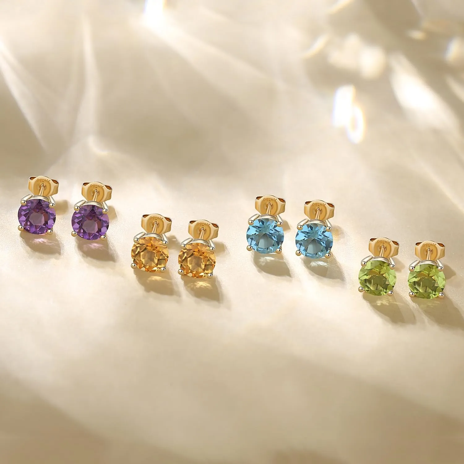 FANCIME 14k Solid Yellow Gold Natural Gemstone Stud Earrings Prong Cluster Birthstone Stud Earrings Fine Jewelry Gifts for Her Mom Women Wife,6mm