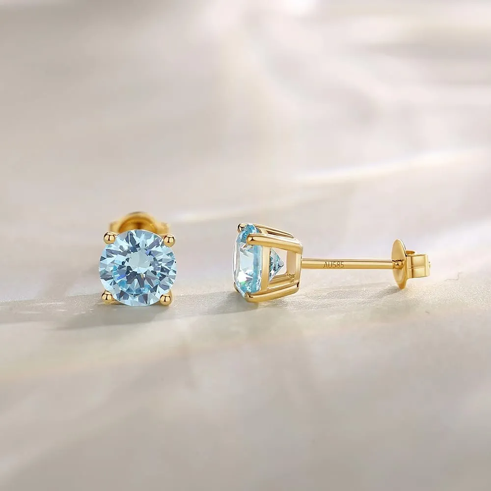 FANCIME 14k Solid Yellow Gold Natural Gemstone Stud Earrings Prong Cluster Birthstone Stud Earrings Fine Jewelry Gifts for Her Mom Women Wife,6mm