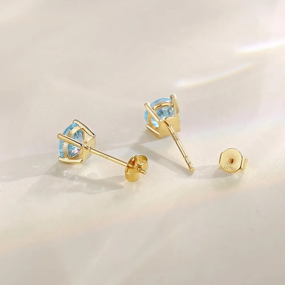 FANCIME 14k Solid Yellow Gold Natural Gemstone Stud Earrings Prong Cluster Birthstone Stud Earrings Fine Jewelry Gifts for Her Mom Women Wife,6mm