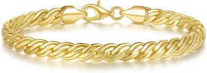 FEGER 14K Gold Double-Row Braid Chain Bracelet for Men and Women Non-Tarnish Bracelets with Lobster Clasp Available in 5 Sizes (6.5''-8.5'')