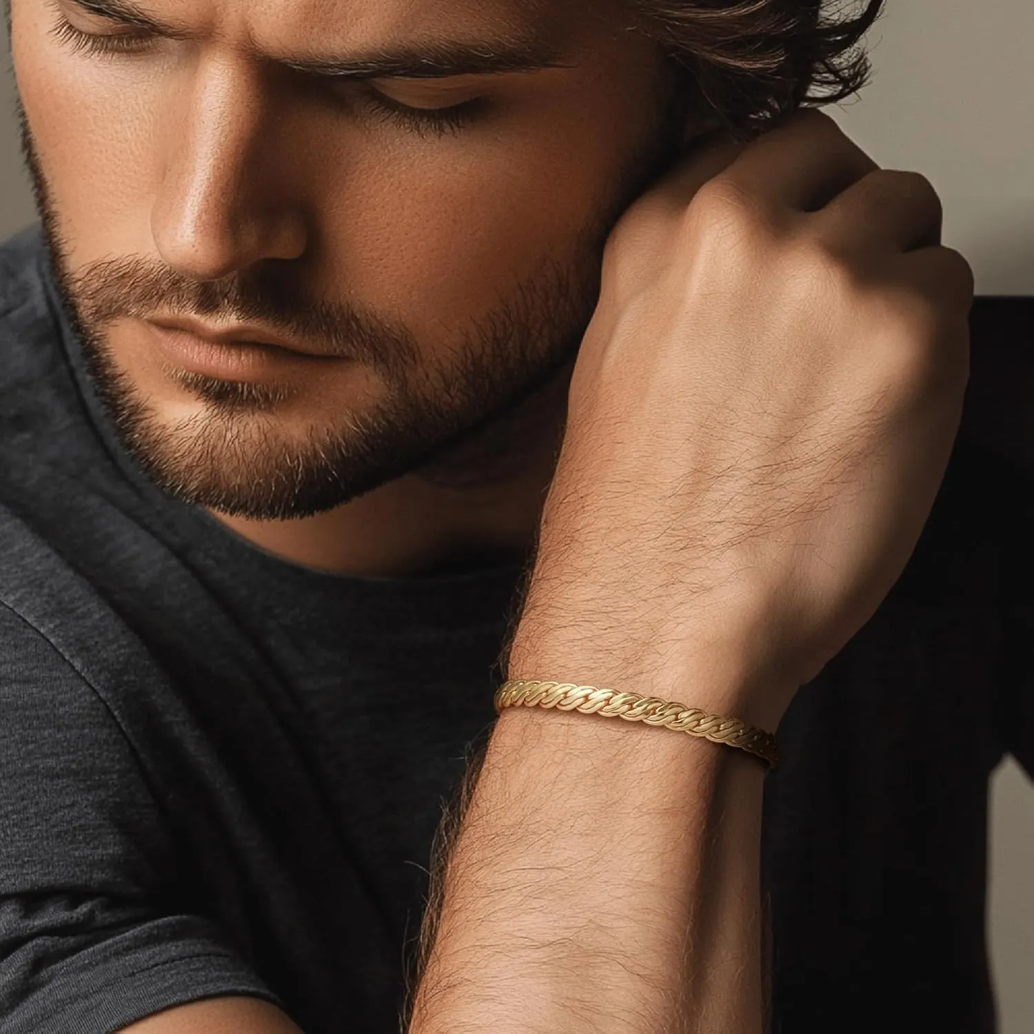 FEGER 14K Gold Double-Row Braid Chain Bracelet for Men and Women Non-Tarnish Bracelets with Lobster Clasp Available in 5 Sizes (6.5''-8.5'')