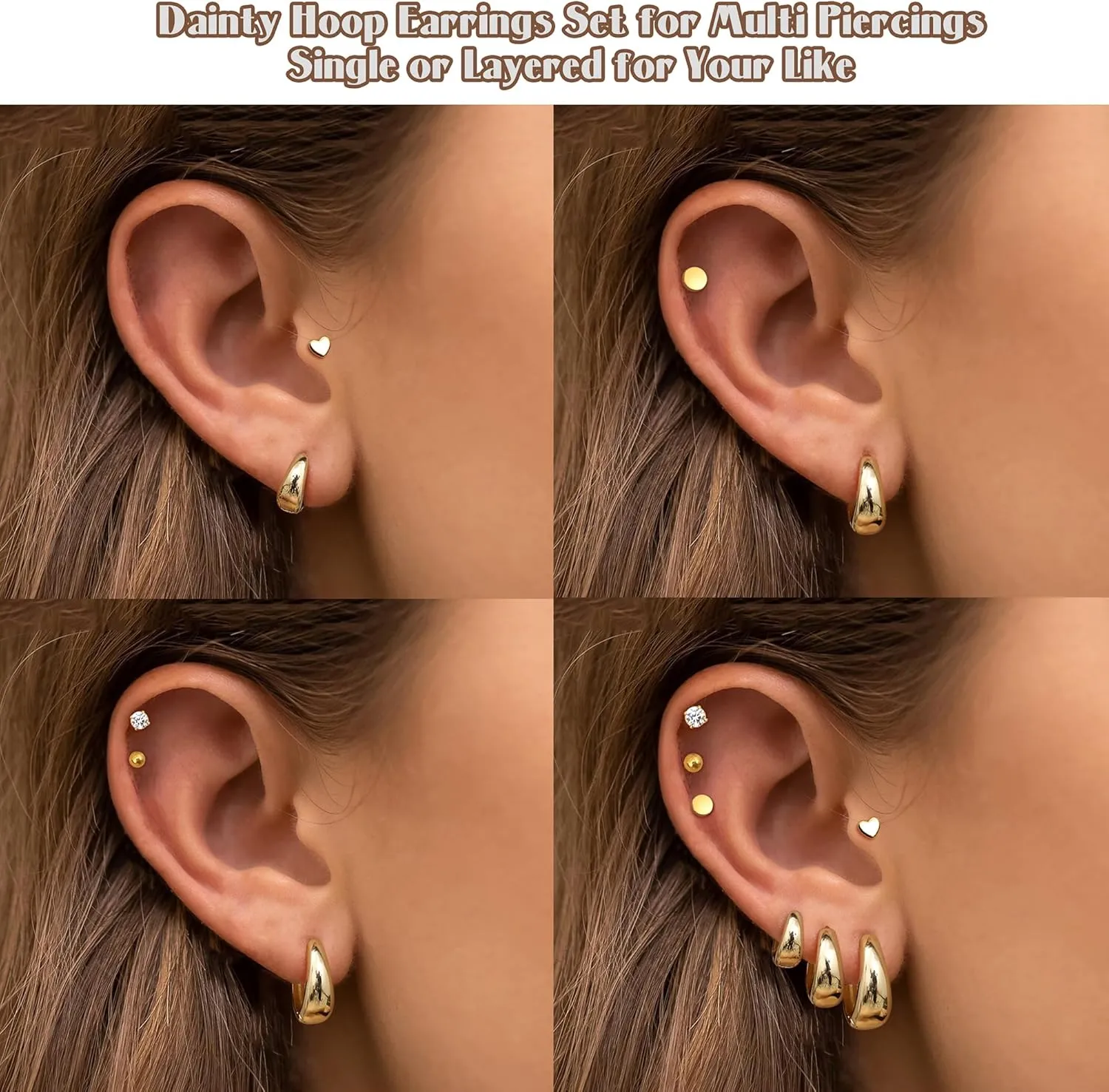 FIASASO Chunky Gold Hoops Earrings for Women Hypoallergenic - 7 Pairs Surgical Stainless Steel Flat Back Stud Hoop Gold Earring Stack Small Cartilage Earrings Sets for Multiple Piercing