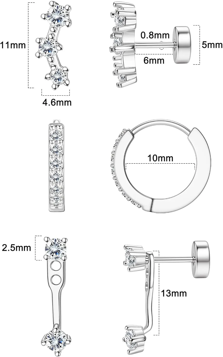FIASASO Flat Back Earrings Set for Multiple Piercing Hypoallergenic 14K Gold Earrings Dainty Gold Earrings Small Hoop Earrings Cartilage Earrings for Women 3 Pairs