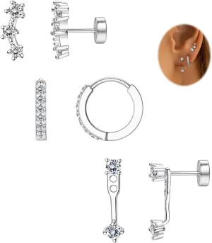FIASASO Flat Back Earrings Set for Multiple Piercing Hypoallergenic 14K Gold Earrings Dainty Gold Earrings Small Hoop Earrings Cartilage Earrings for Women 3 Pairs