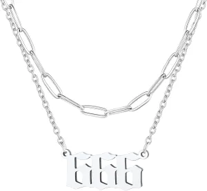 FindChic Angel Number Paperclip Chain Layered Necklaces for Women Stainless Steel/Gold Plated/Black 222 444 888 999 Lucky Number/Custom Name Choker Necklaces, with Gift Box