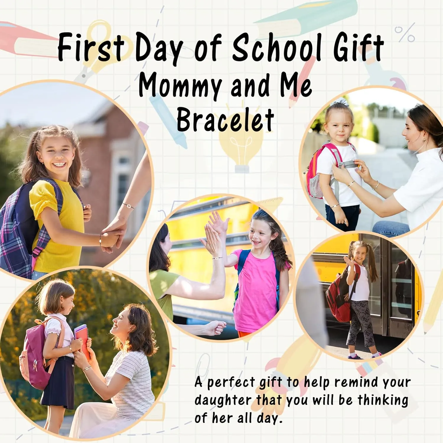 First Day of School Kindergarten Bracelet, Back to School Bracelet Anxiety Separation Gift for Daughter