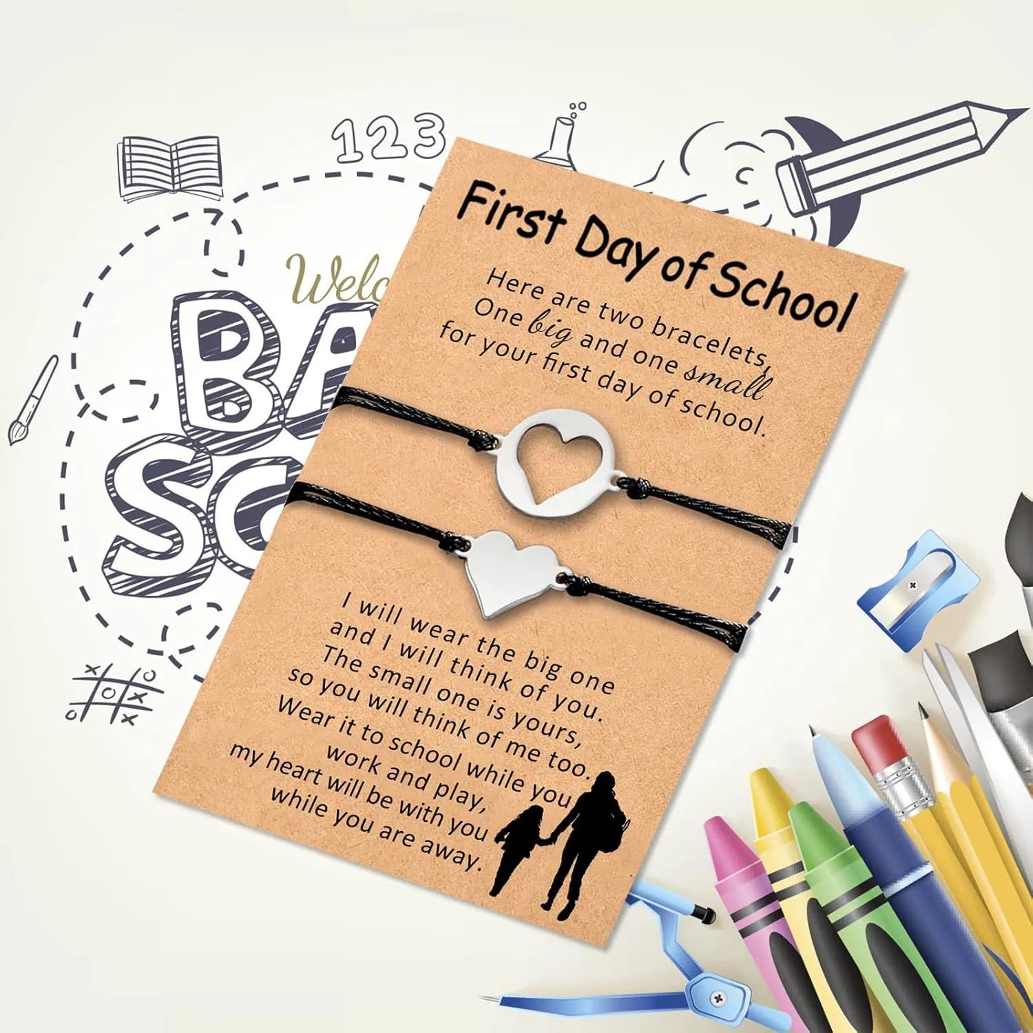 First Day of School Kindergarten Bracelet, Back to School Bracelet Anxiety Separation Gift for Daughter