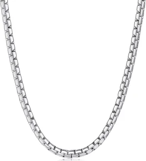 Fiusem Flat Box Chains for Men, 2.5/3/4/4.5/5mm Silver Tone Box Chain Necklace, Stainless Steel Necklaces for Men and Women 16-28 Inches