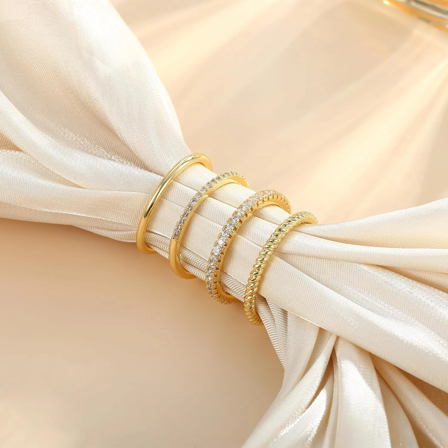 Florideco Stackable Gold Rings for Women 14K Gold Plated Stackable Thin Ring Minimalist Non Tarnish Cubic Zirconia Band Rings Dainty Trendy Statement Stacking Ring Set Size 5-10