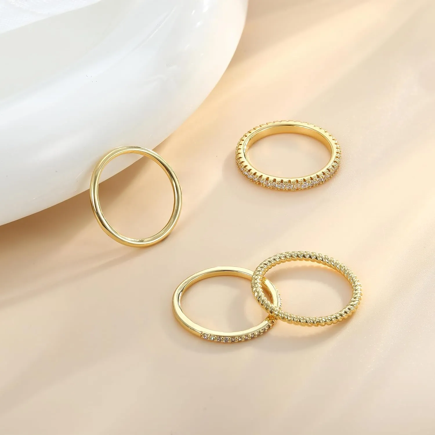 Florideco Stackable Gold Rings for Women 14K Gold Plated Stackable Thin Ring Minimalist Non Tarnish Cubic Zirconia Band Rings Dainty Trendy Statement Stacking Ring Set Size 5-10