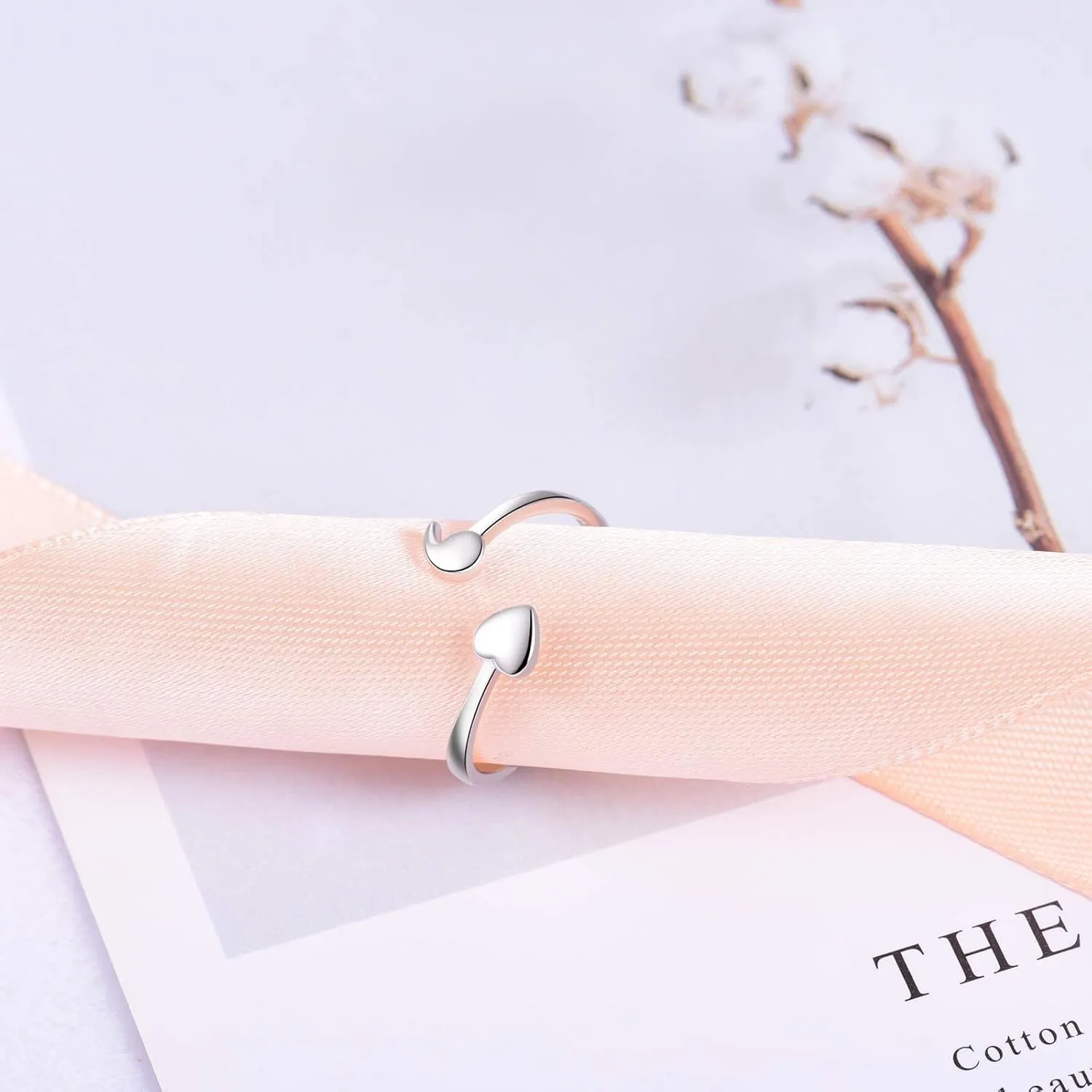 Fookduoduo 925 Sterling Silver Ring Heart Semicolon Ring adjustable Wrap Open Rings for Women
