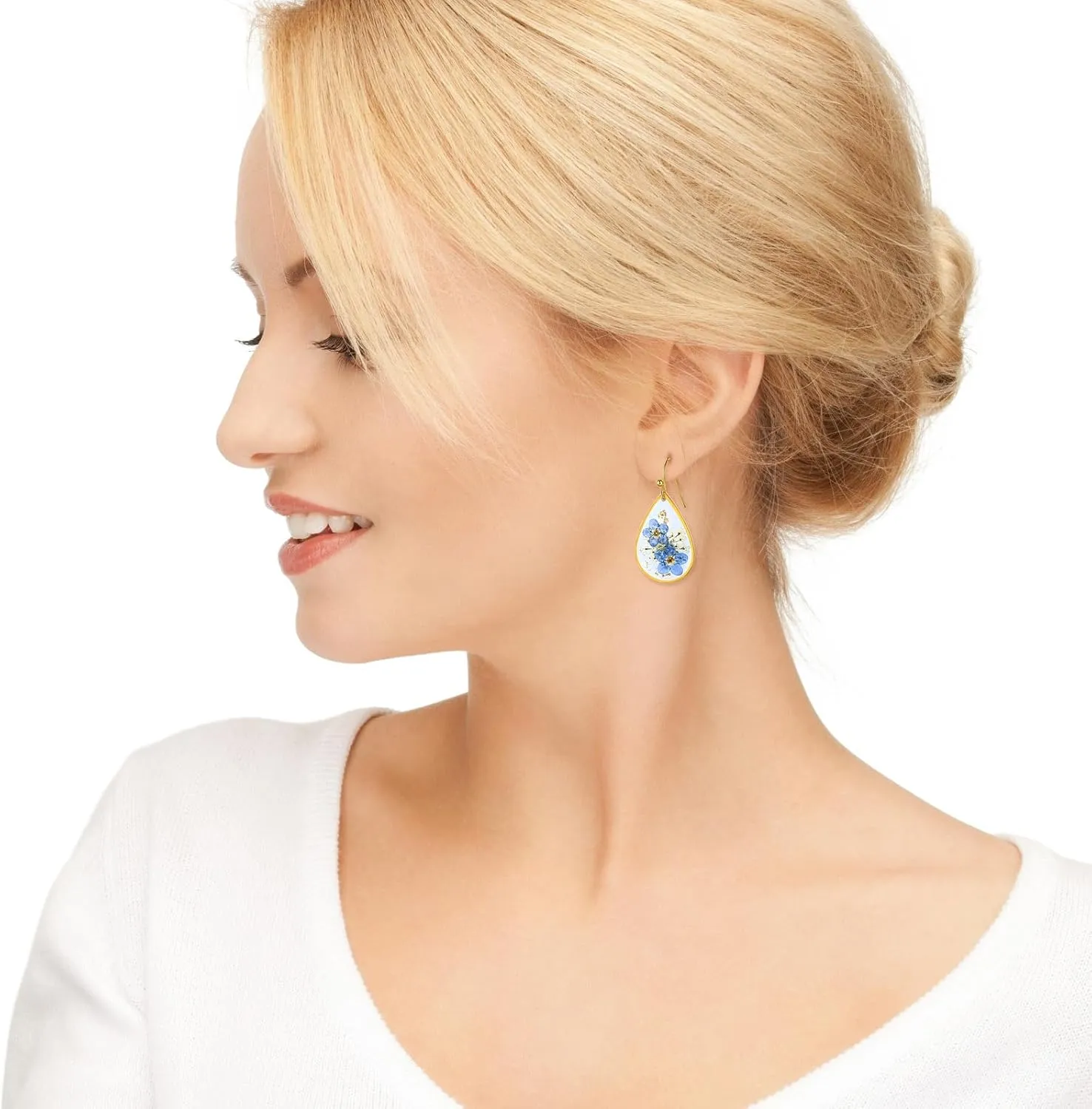 Forget-Me-Not Pressed Earrings Real Flower Drop Dangly Earrings For Women Teardrop Dangle Earring Dry Flowers Wildflower Jewelry