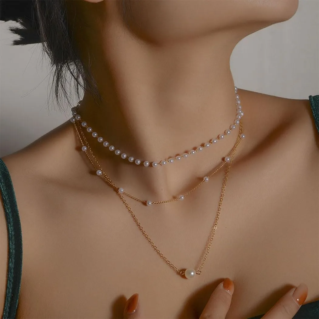 Foyte Layered Gold Necklace Stackable Simple Necklaces Chain Dainty Cross Pearl Circle Pendant Necklace Jewelry for Women