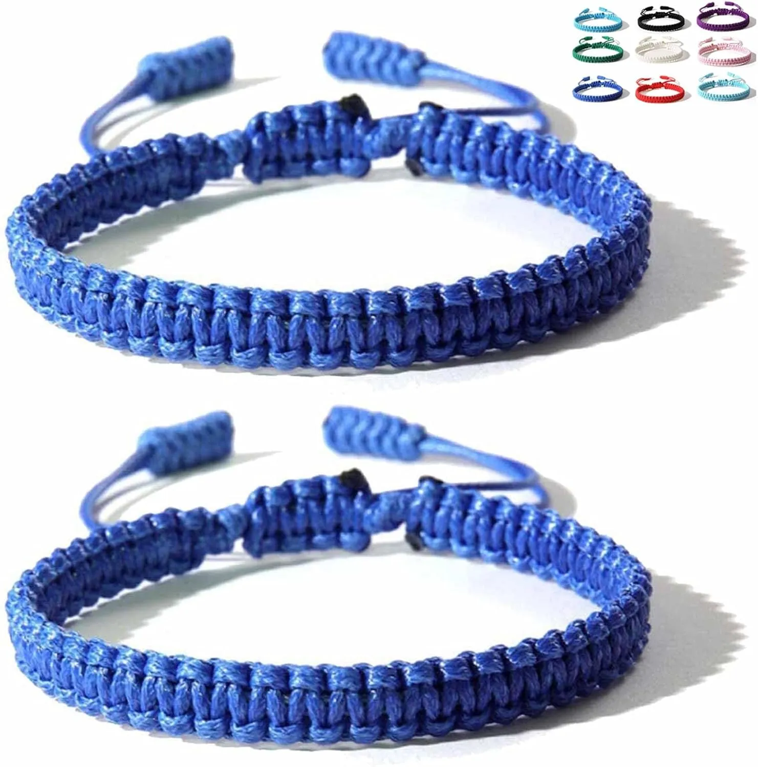 Friendship Bracelets - Blue Braided & Rope Knots, Lucky Women's Bracelet, Handmade Adjustable Woven Tibetan String Bracelet Amulet Gifts