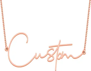 Fujin Name Necklace Personalized, Sterling Silver Custom Nameplate Necklace Charm Jewelry Gift for Women(Rose Gold)