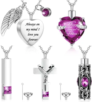 Fumete 5 Pcs Ashes Urn Necklace Keepsake Cremation Heart Cross Cubic Jewelry for Ashes Stainless Steel Memorial Locket Urn Keepsake Necklace for Women Men Loved Ones, 5 Styles