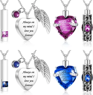 Fumete 8 Pieces Urn Necklace for Ashes Cremation Jewelry Ashes of Loved Ones Keepsake Urns Pendant Necklace for Women Men(Dark Blue, Purple)