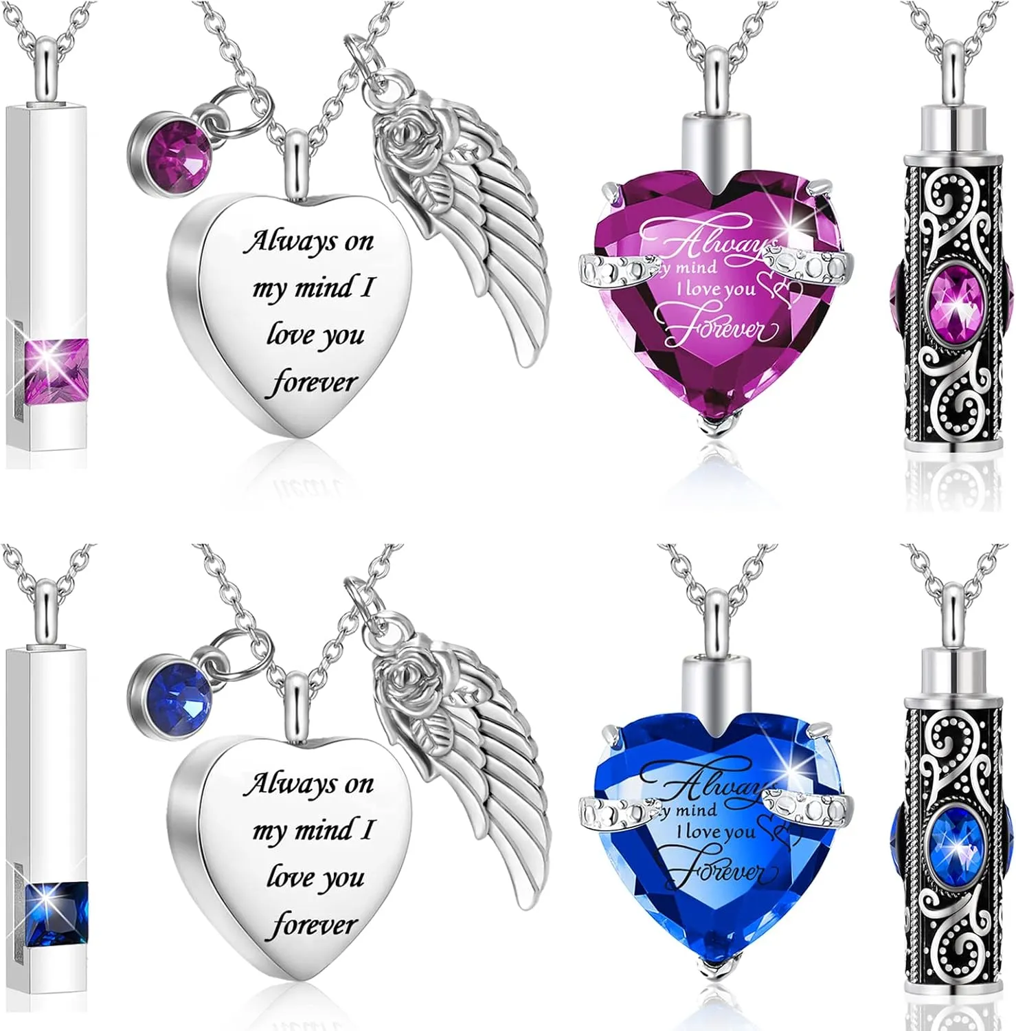 Fumete 8 Pieces Urn Necklace for Ashes Cremation Jewelry Ashes of Loved Ones Keepsake Urns Pendant Necklace for Women Men(Dark Blue, Purple)