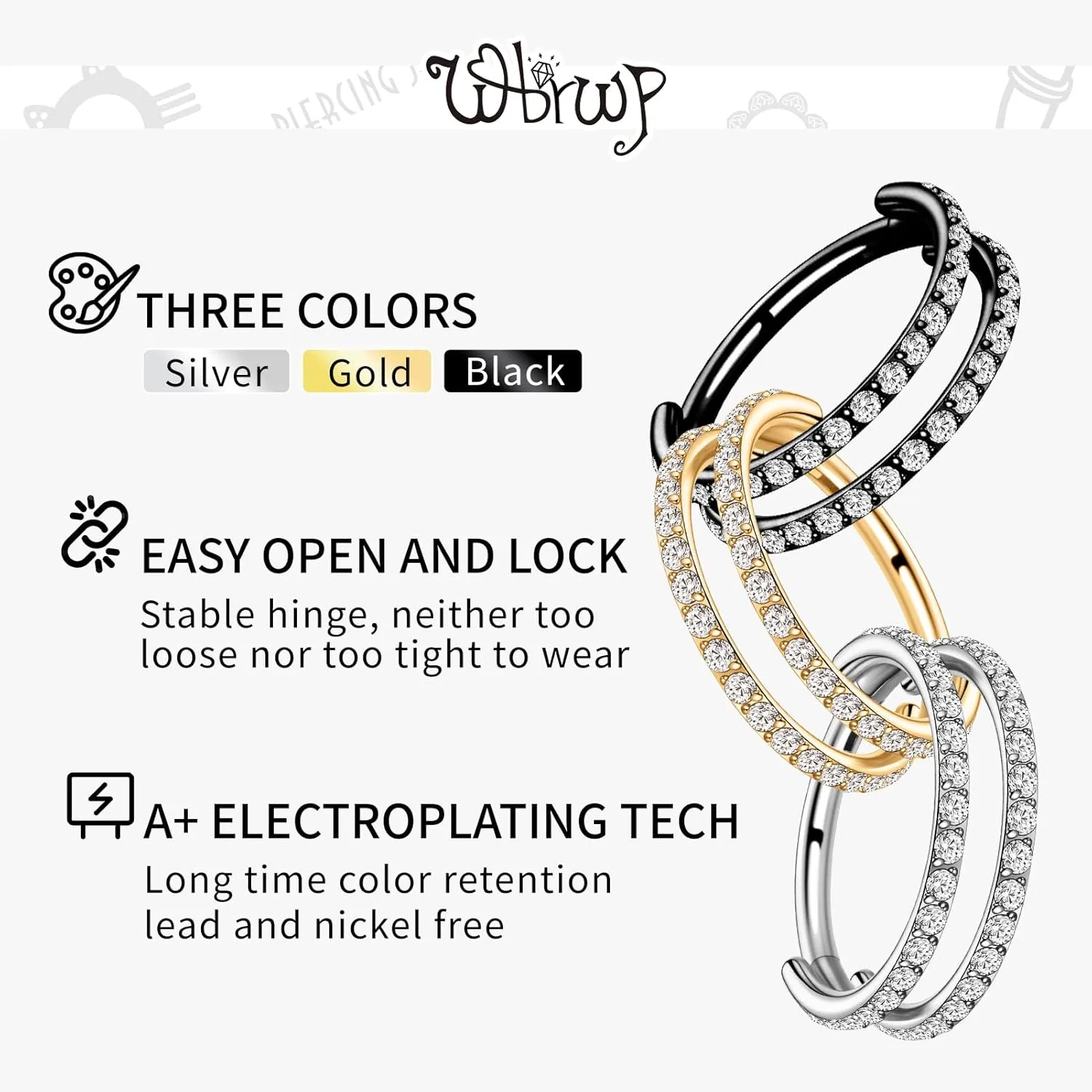G23 Titanium Cartilage Earring Hoop: 16G 8mm 10mm 12mm Conch Helix Piercing Jewelry CZ Double/Triple Nose Rings Hoops Septum Rings Hypoallergenic Hinged Segment Clicker Lip Rings Rook Daith Tragus Earrings