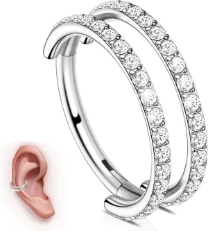 G23 Titanium Cartilage Earring Hoop: 16G 8mm 10mm 12mm Conch Helix Piercing Jewelry CZ Double/Triple Nose Rings Hoops Septum Rings Hypoallergenic Hinged Segment Clicker Lip Rings Rook Daith Tragus Earrings