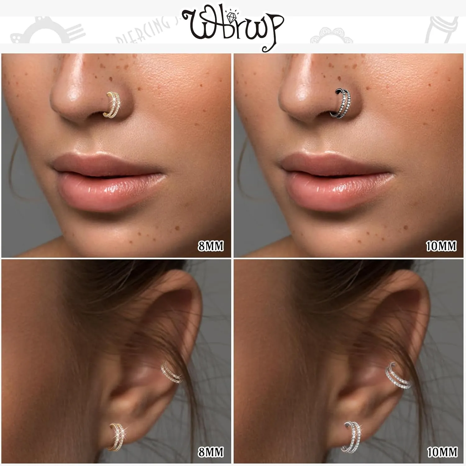 G23 Titanium Cartilage Earring Hoop: 16G 8mm 10mm 12mm Conch Helix Piercing Jewelry CZ Double/Triple Nose Rings Hoops Septum Rings Hypoallergenic Hinged Segment Clicker Lip Rings Rook Daith Tragus Earrings