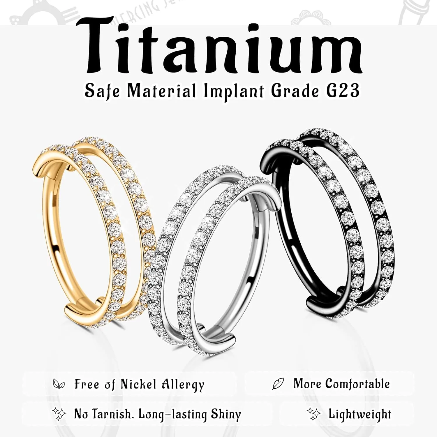 G23 Titanium Cartilage Earring Hoop: 16G 8mm 10mm 12mm Conch Helix Piercing Jewelry CZ Double/Triple Nose Rings Hoops Septum Rings Hypoallergenic Hinged Segment Clicker Lip Rings Rook Daith Tragus Earrings