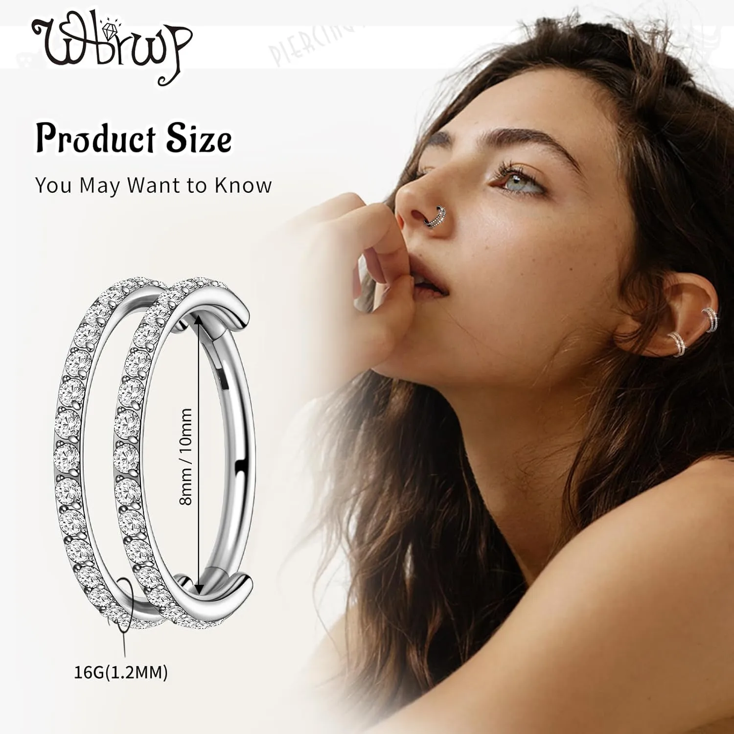 G23 Titanium Cartilage Earring Hoop: 16G 8mm 10mm 12mm Conch Helix Piercing Jewelry CZ Double/Triple Nose Rings Hoops Septum Rings Hypoallergenic Hinged Segment Clicker Lip Rings Rook Daith Tragus Earrings