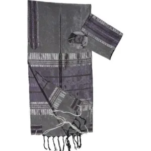 Gabrieli Hand Woven Silk Men's Tallit / Tallis 20"x 80" Gray and Purple Set of 3