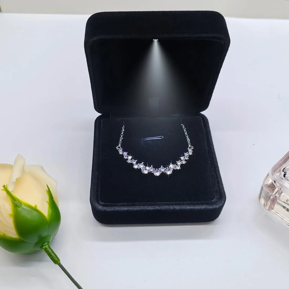 GBYAN Pendant Necklace Box with LED Light, Necklace Gift Box Velvet Jewelry Display Case for Proposal Engagement Wedding and Birthday,Black