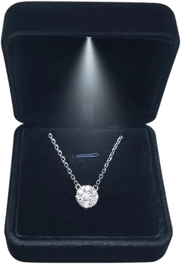 GBYAN Pendant Necklace Box with LED Light, Necklace Gift Box Velvet Jewelry Display Case for Proposal Engagement Wedding and Birthday,Black