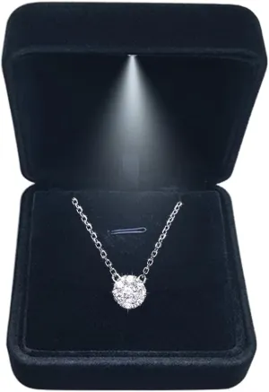 GBYAN Pendant Necklace Box with LED Light, Necklace Gift Box Velvet Jewelry Display Case for Proposal Engagement Wedding and Birthday,Black