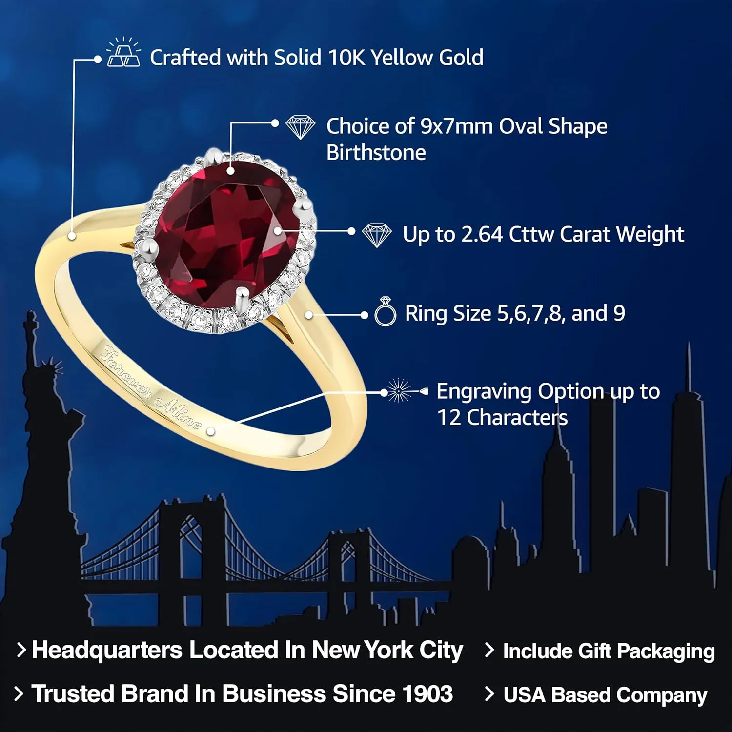 Gem Stone King 10K Yellow Gold Customized and Personalized 9X7MM Oval Gemstone Birthstone and Round White Diamond Halo Engagement Ring | Wedding Anniversary Promise Ring For Women
