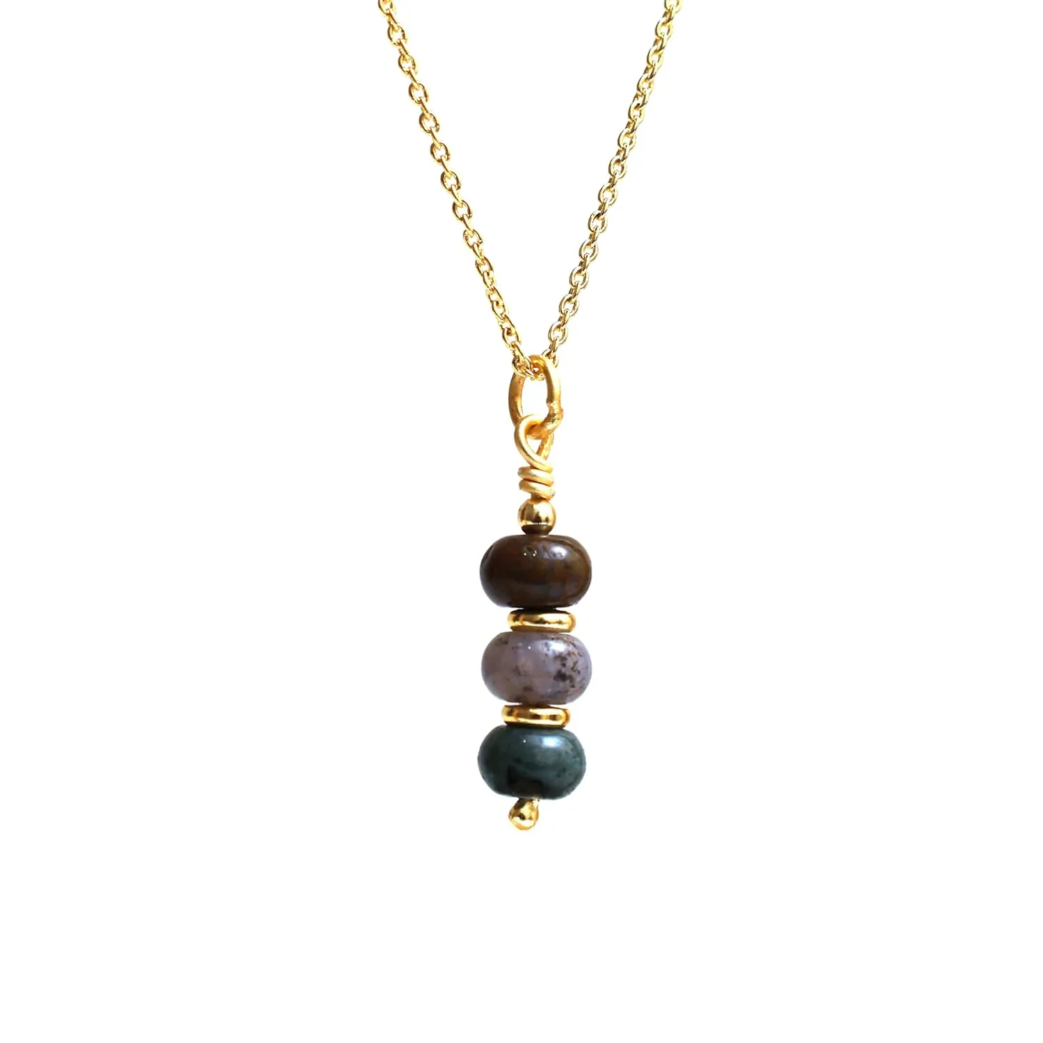 Gempires Moss Agate Crystal Pendant Necklace Gemstone Handmade Minimalist Jewelry Hypoallergenic 18 Inch Gold Plated Dainty Beaded Everyday Wear Necklaces