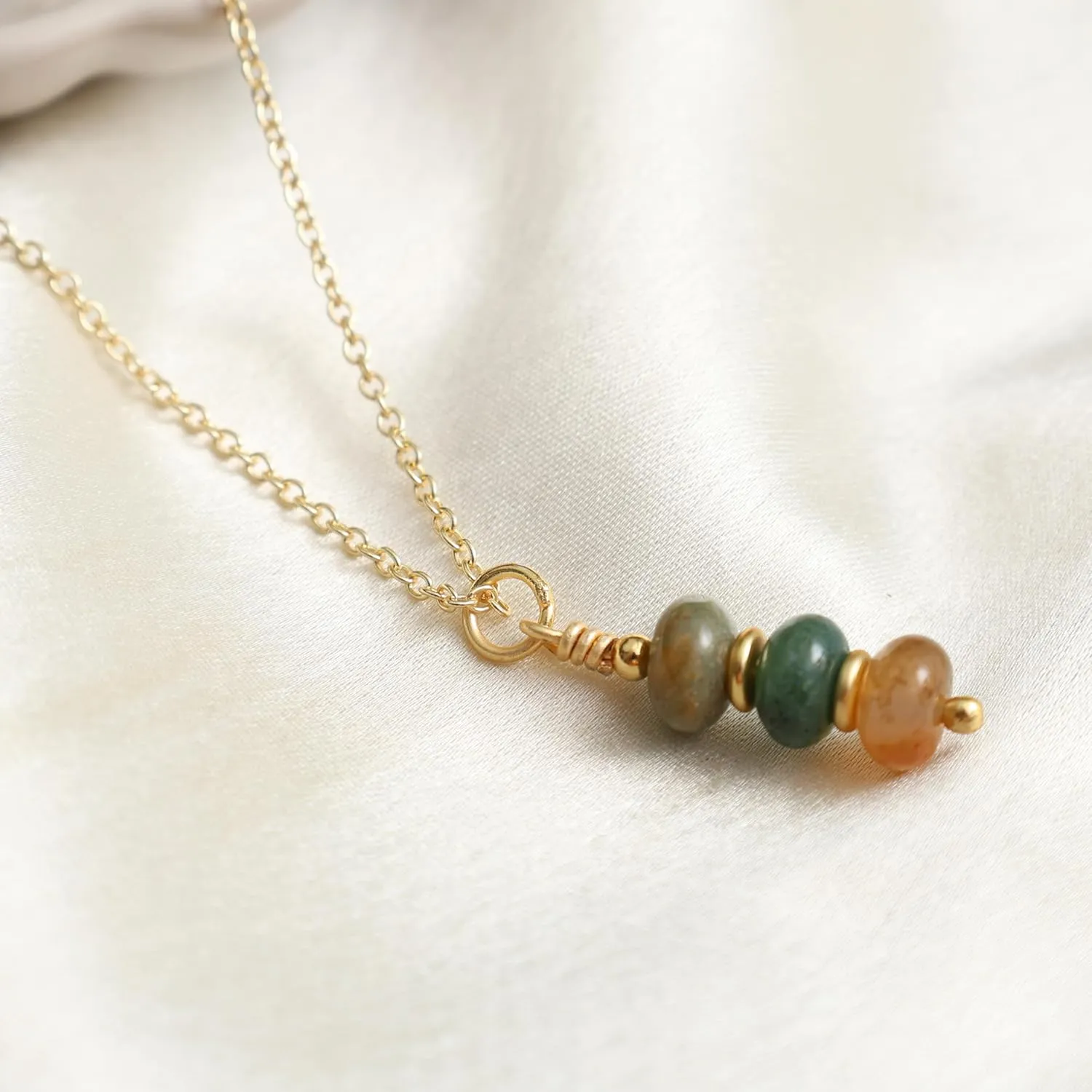 Gempires Moss Agate Crystal Pendant Necklace Gemstone Handmade Minimalist Jewelry Hypoallergenic 18 Inch Gold Plated Dainty Beaded Everyday Wear Necklaces