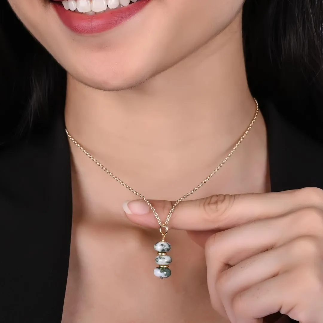 Gempires Moss Agate Crystal Pendant Necklace Gemstone Handmade Minimalist Jewelry Hypoallergenic 18 Inch Gold Plated Dainty Beaded Everyday Wear Necklaces