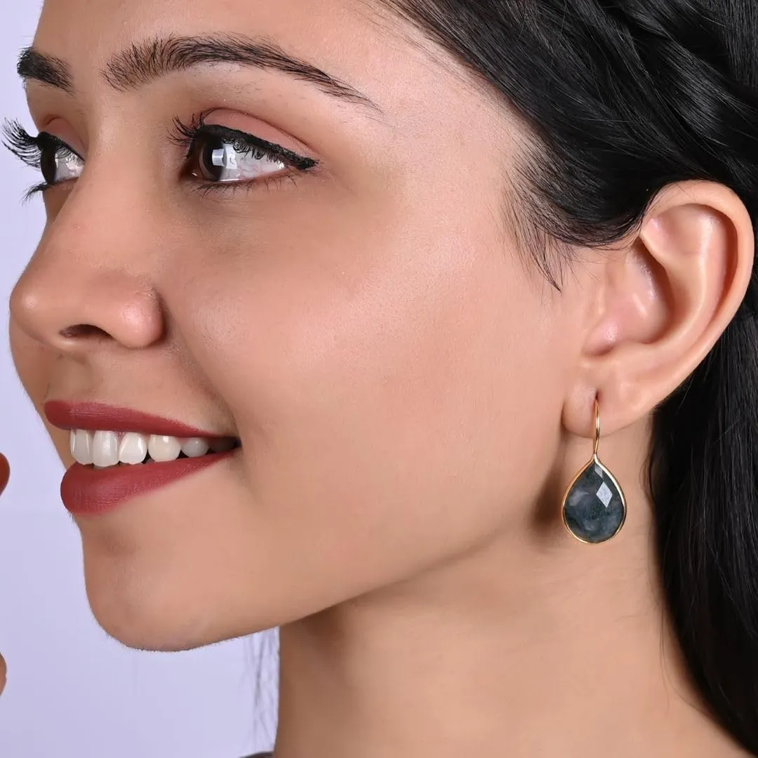 Gempires Pear Shaped Teardrop Crystal Earrings, Bezel Earring, Natural Gemstone Dangle Drop Earrings, Minimal, Everyday Wear, Gift for Her (Length 1.25 inch)