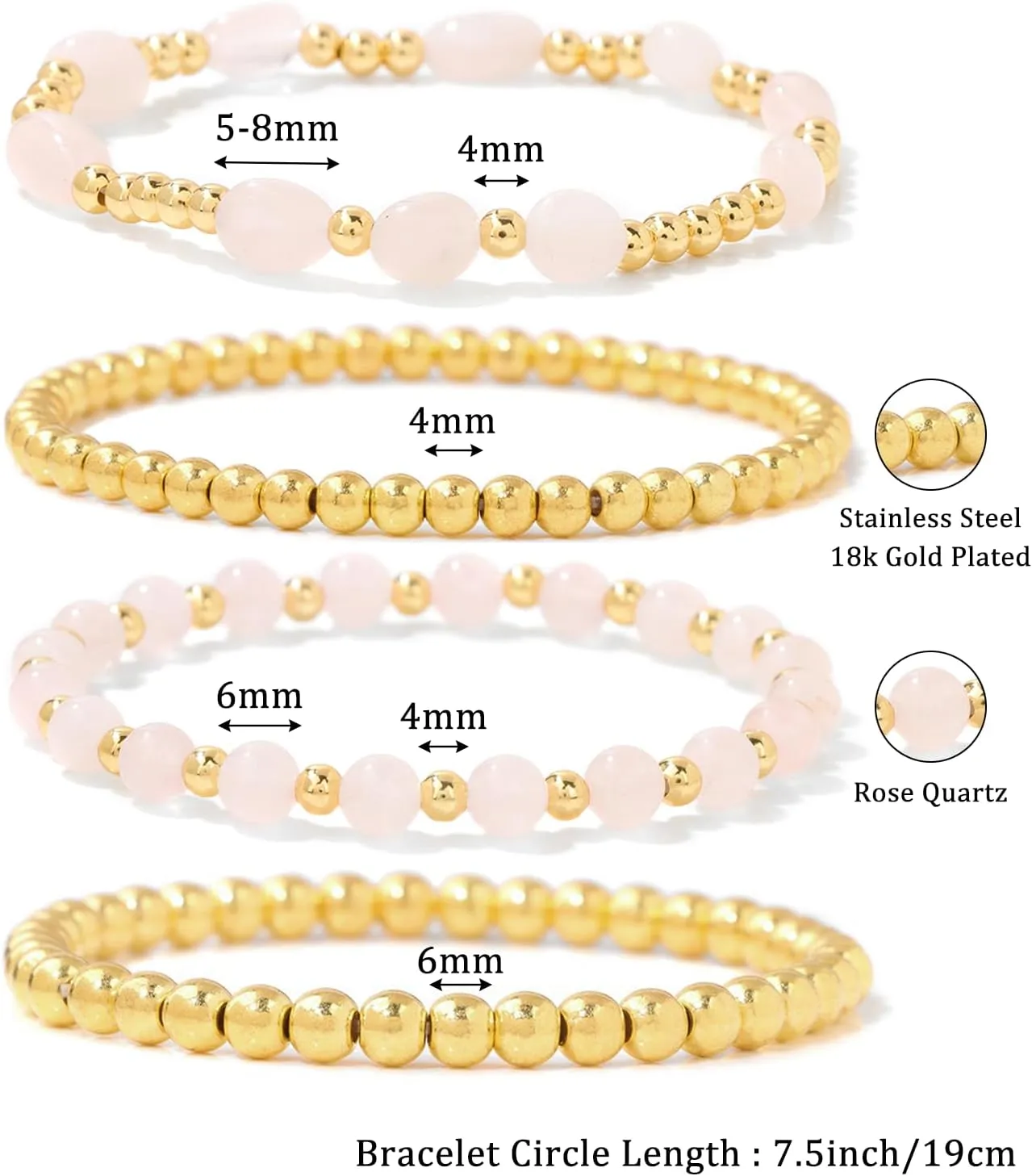 Gold Beaded Bracelets for Women Gold Bracelet Stack Natural Stone Bracelet Healing Crystal Bracelet Stretch Gemstone Bracelets