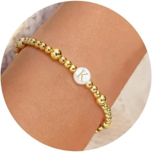 Gold Beaded Bracelets for Women Teen Girl Gifts 14K Gold Plated Initial Bracelet Letter A-Z Bead Gold Ball Bracelet Mothers Day Gifts Birthday Anniversary Friendship Jewelry Gift for Her