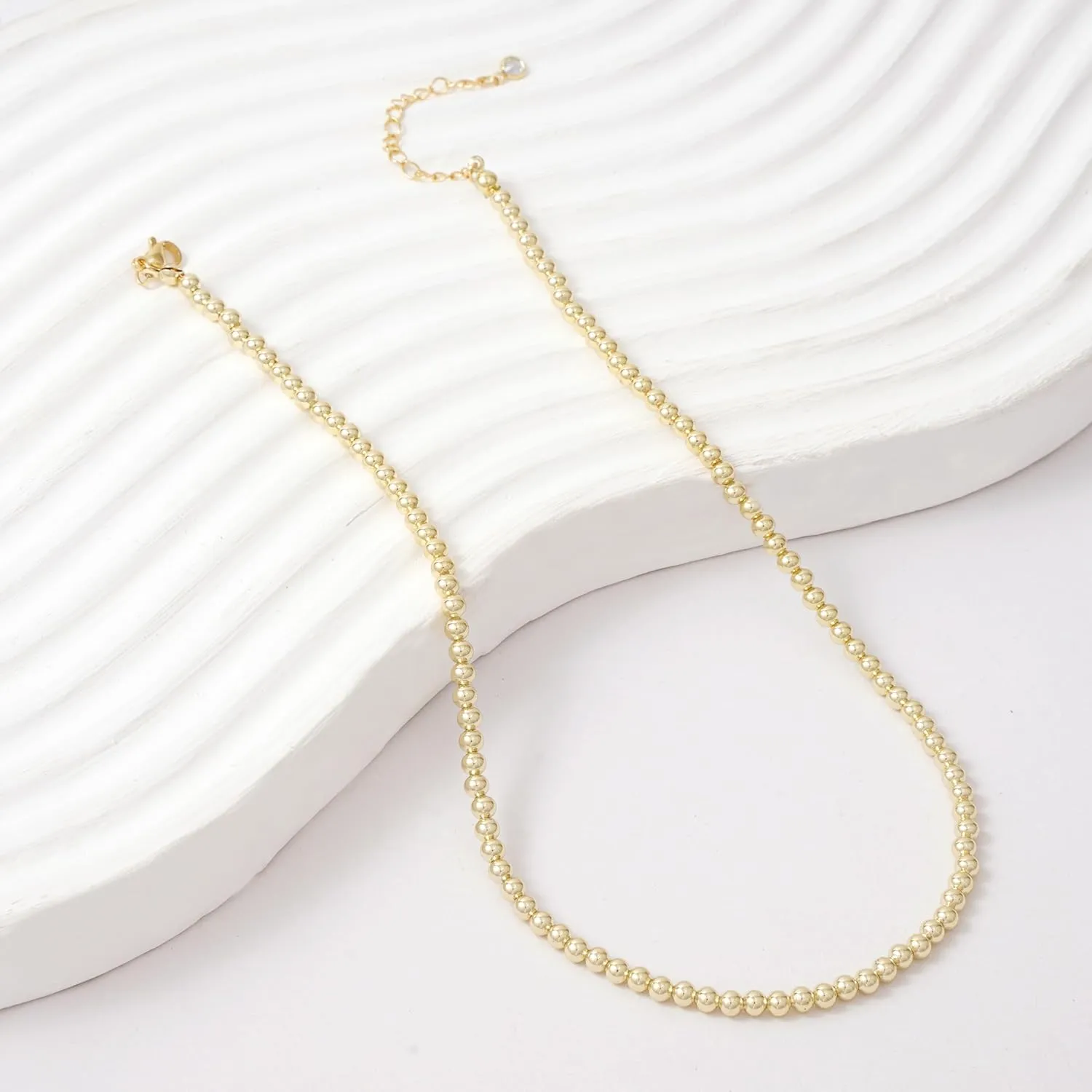 Gold Beaded Necklaces for Women,14K Gold Plated Dainty Choker Necklace,Lightweight Hollow Ball Bead Chain Necklace Adjustable length Chunky Gold Necklaces for Women Trendy, Christmas Birthday Gift