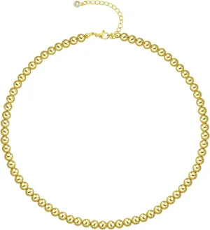 Gold Beaded Necklaces for Women,14K Gold Plated Dainty Choker Necklace,Lightweight Hollow Ball Bead Chain Necklace Adjustable length Chunky Gold Necklaces for Women Trendy, Christmas Birthday Gift