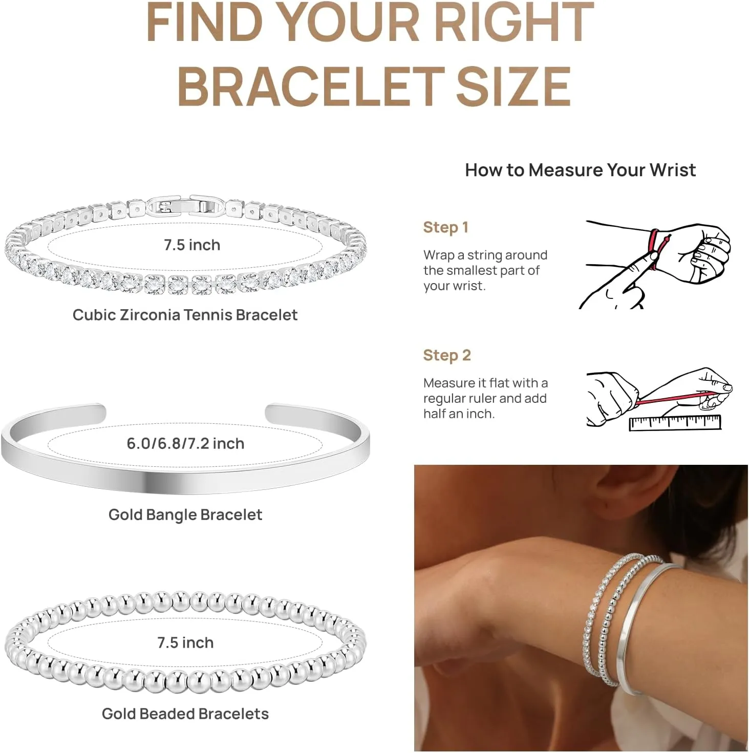 Gold Bracelets - Stackable Tennis & Cuff Bracelets, Gold Bangles, Cubic Zirconia, 18K Gold Plated, Gifts for Women & Girls