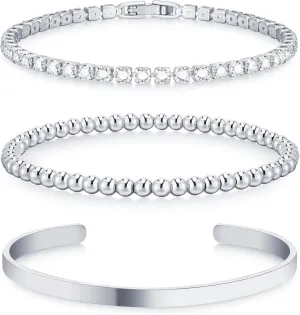 Gold Bracelets - Stackable Tennis & Cuff Bracelets, Gold Bangles, Cubic Zirconia, 18K Gold Plated, Gifts for Women & Girls