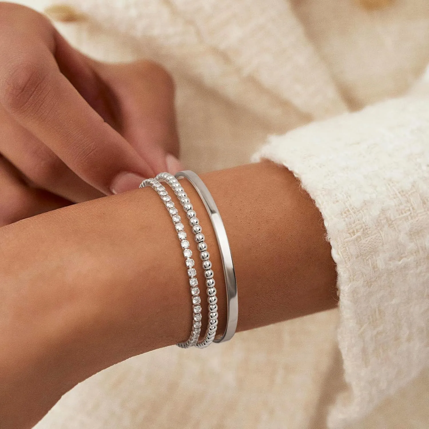 Gold Bracelets - Stackable Tennis & Cuff Bracelets, Gold Bangles, Cubic Zirconia, 18K Gold Plated, Gifts for Women & Girls