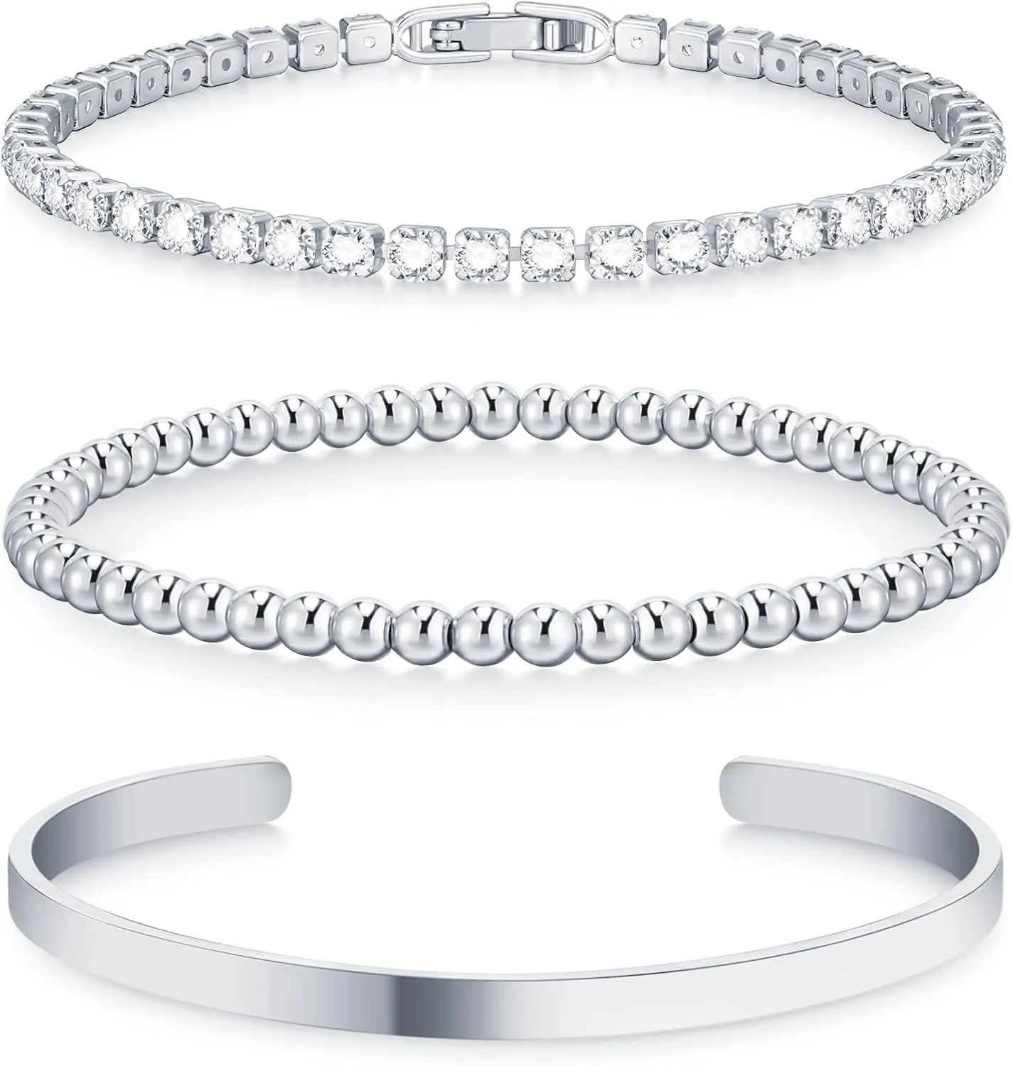 Gold Bracelets - Stackable Tennis & Cuff Bracelets, Gold Bangles, Cubic Zirconia, 18K Gold Plated, Gifts for Women & Girls