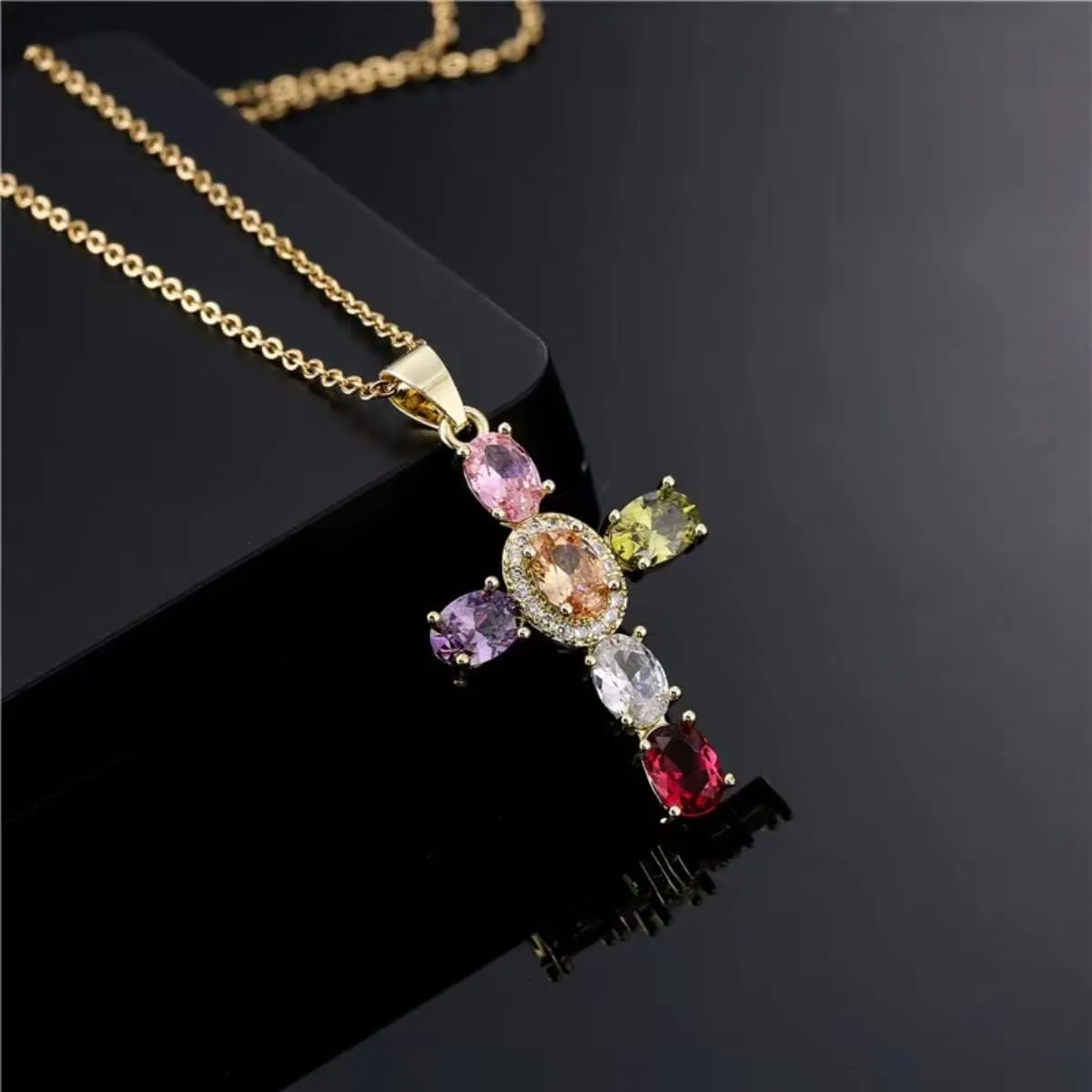 Gold Cross Necklace for Women - Handmade CZ Dainty Faith Pendant Necklace, 18K Plated Hypoallergenic Jewelry Gifts