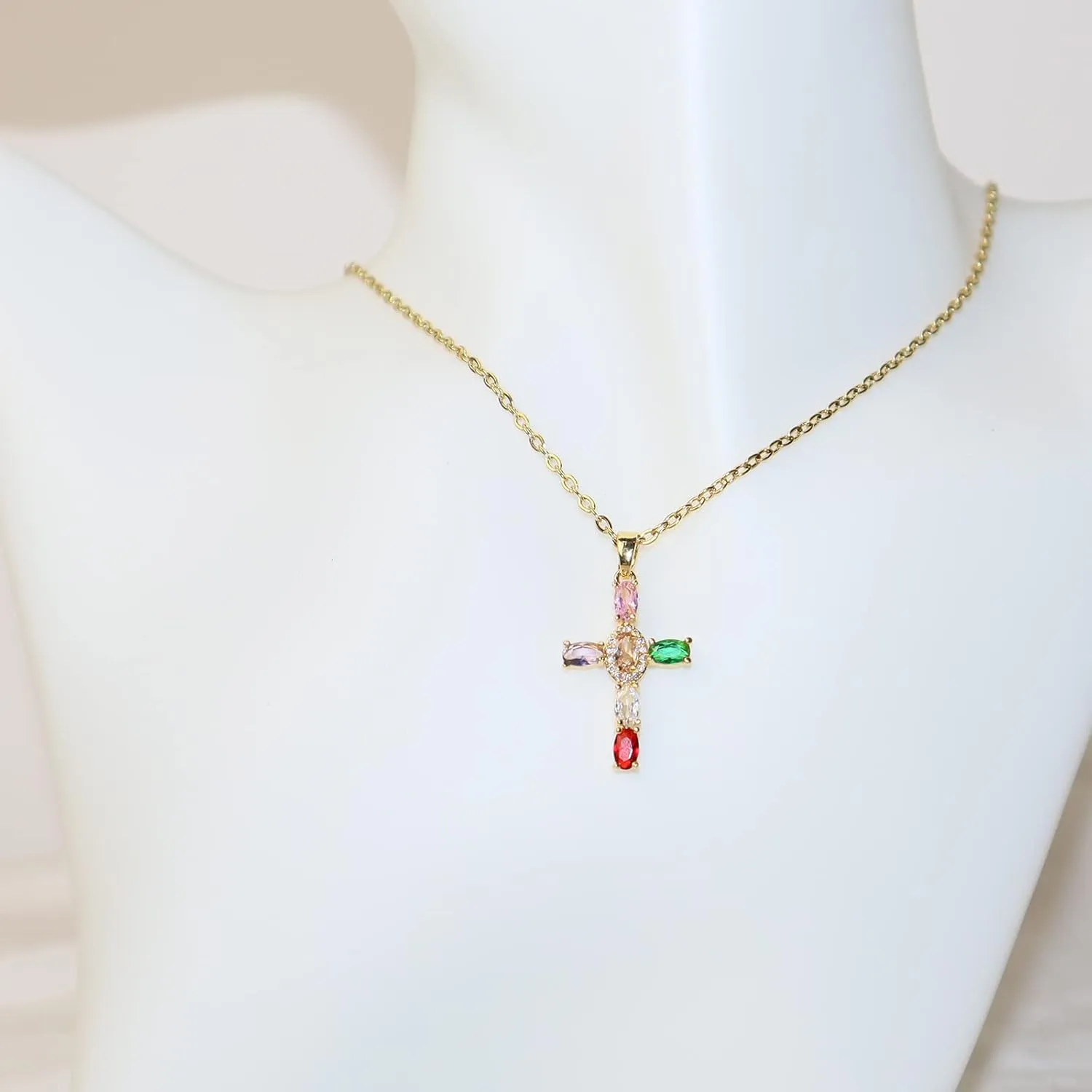 Gold Cross Necklace for Women - Handmade CZ Dainty Faith Pendant Necklace, 18K Plated Hypoallergenic Jewelry Gifts